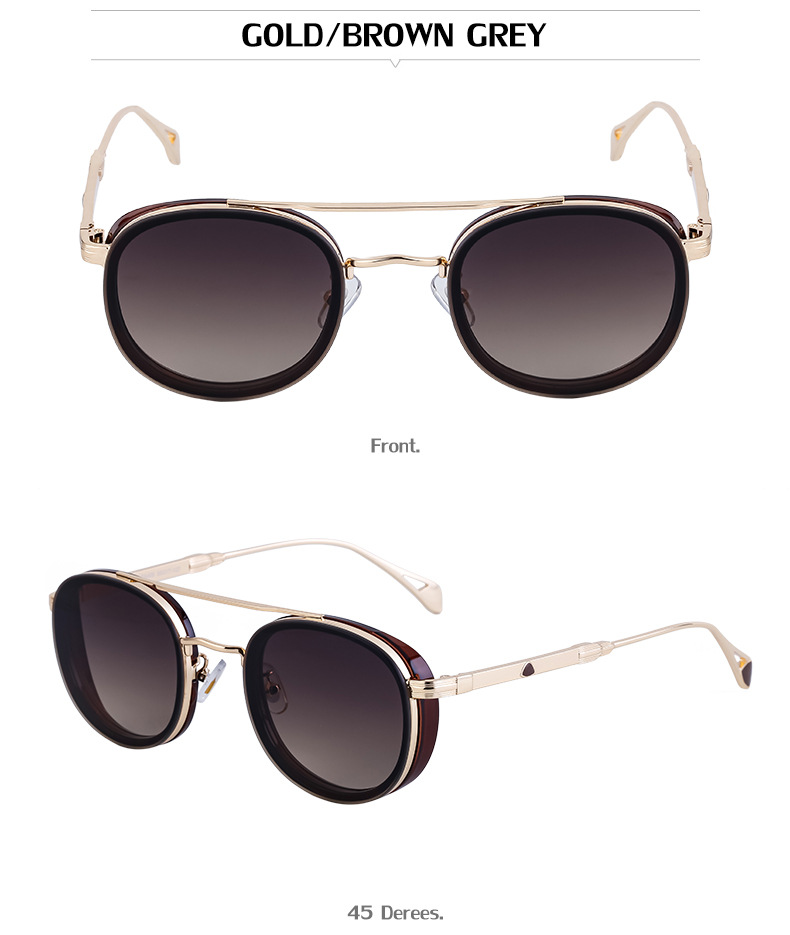 Black Metal Retro Oval Sunglasses - Vintage Small Frame Side Shield Shades - Details 14