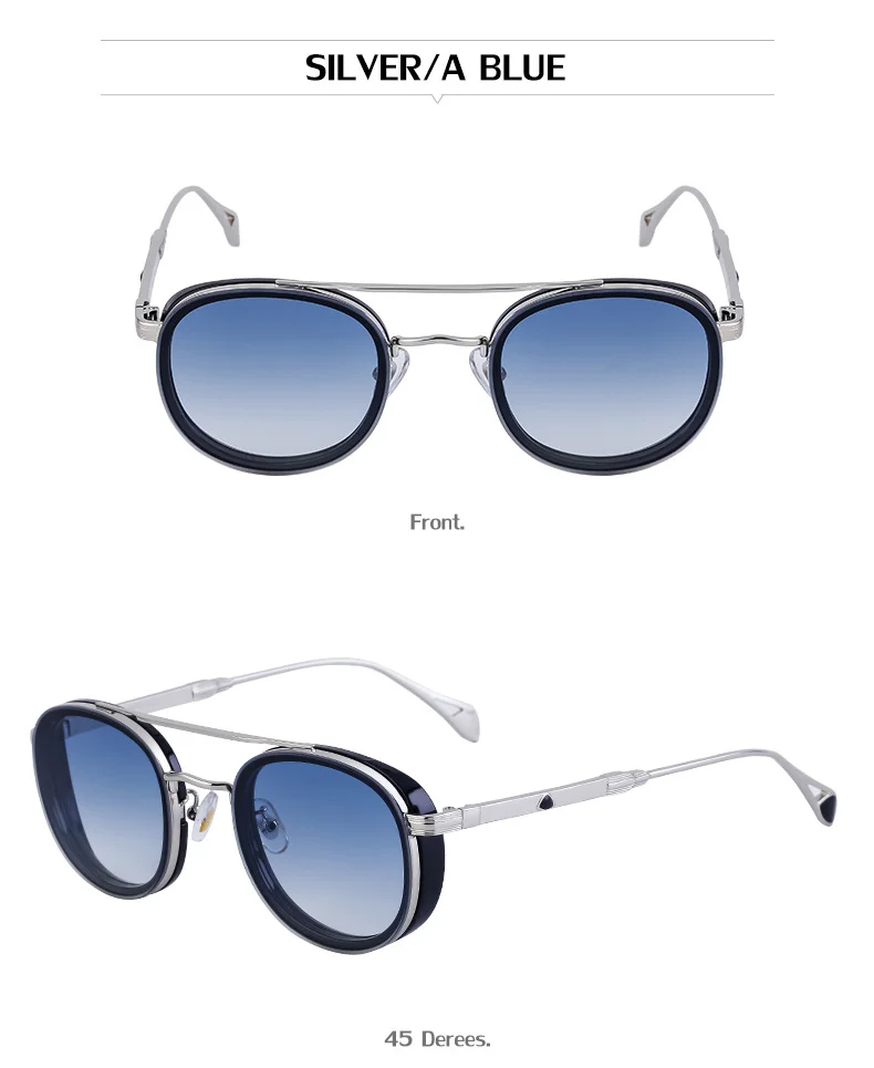 Black Metal Retro Oval Sunglasses - Vintage Small Frame Side Shield Shades - Details 15