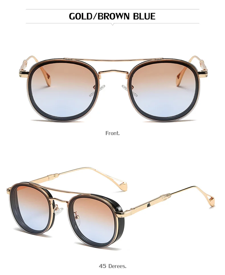 Black Metal Retro Oval Sunglasses - Vintage Small Frame Side Shield Shades - Details 16