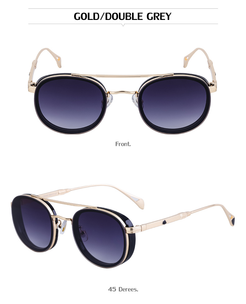 Black Metal Retro Oval Sunglasses - Vintage Small Frame Side Shield Shades - Details 17