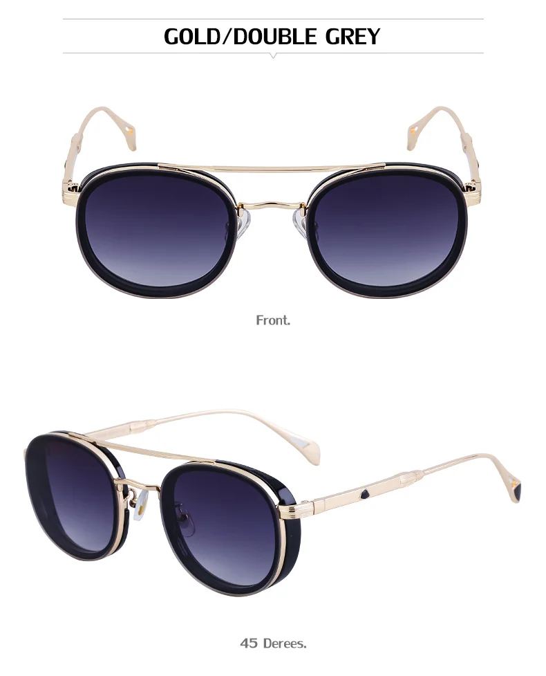 Black Metal Retro Oval Sunglasses - Vintage Small Frame Side Shield Shades - Details 17