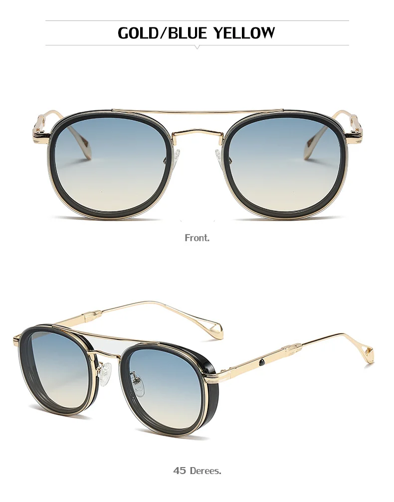 Black Metal Retro Oval Sunglasses - Vintage Small Frame Side Shield Shades - Details 19
