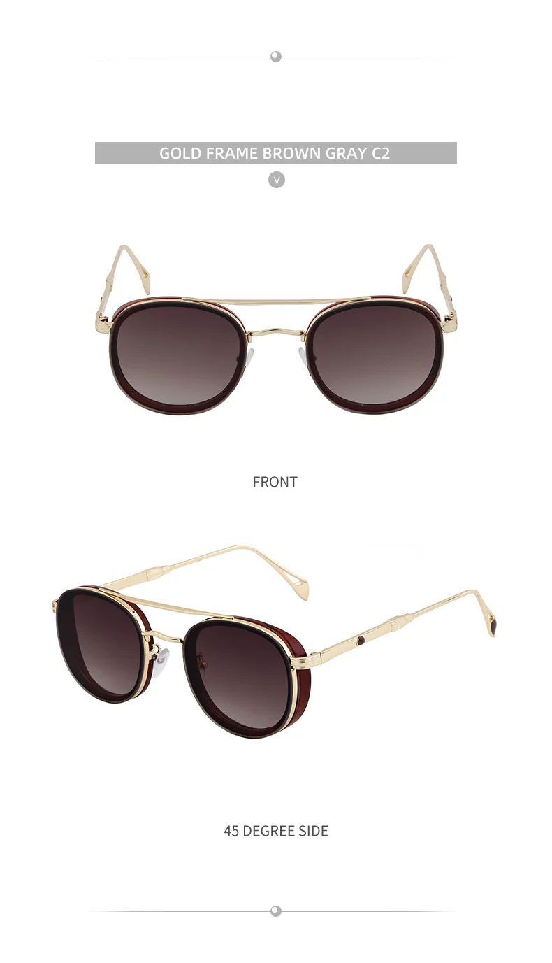 Black Metal Retro Oval Sunglasses - Vintage Small Frame Side Shield Shades - Details 24