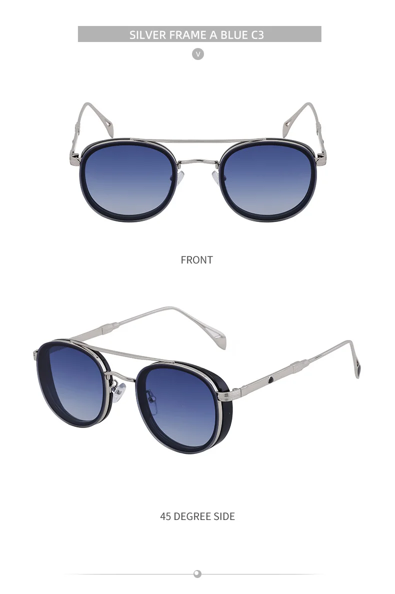 Black Metal Retro Oval Sunglasses - Vintage Small Frame Side Shield Shades - Details 25
