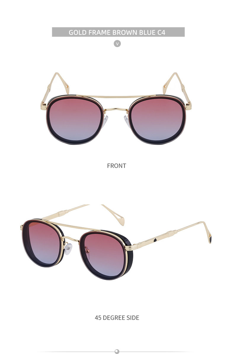 Black Metal Retro Oval Sunglasses - Vintage Small Frame Side Shield Shades - Details 26