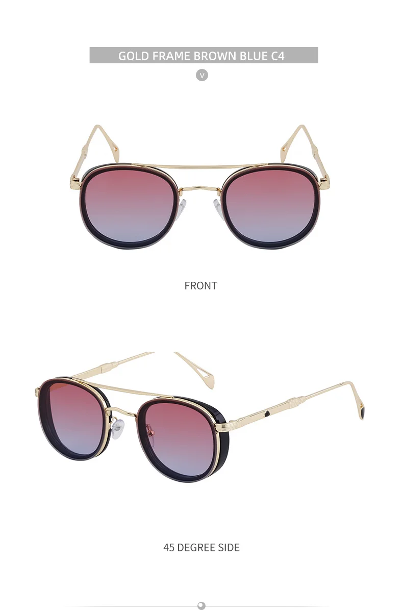 Black Metal Retro Oval Sunglasses - Vintage Small Frame Side Shield Shades - Details 26