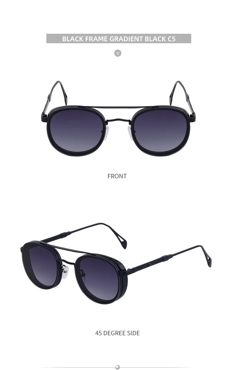 Black Metal Retro Oval Sunglasses - Vintage Small Frame Side Shield Shades - Details 27