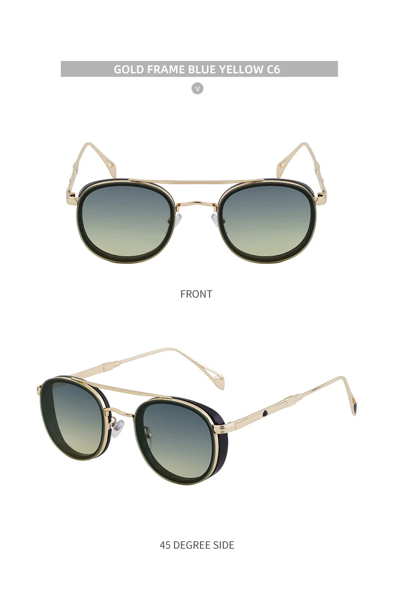 Black Metal Retro Oval Sunglasses - Vintage Small Frame Side Shield Shades - Details 28