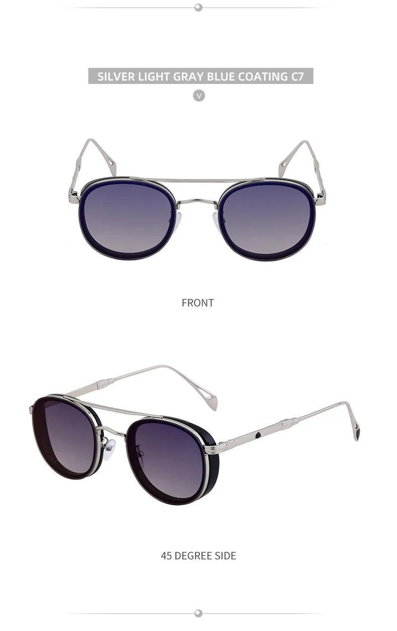 Black Metal Retro Oval Sunglasses - Vintage Small Frame Side Shield Shades - Details 29
