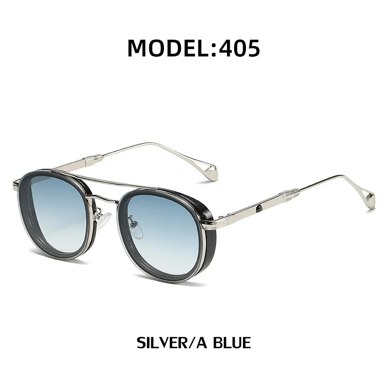 Black Metal Retro Oval Sunglasses - Vintage Small Frame Side Shield Shades - View 4