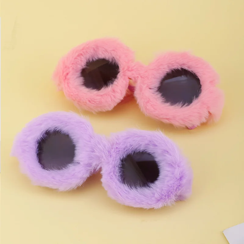 Black PC Women's Fuzzy Round Sunglasses - Fashion Plush Full Frame Viral Shades - View 3