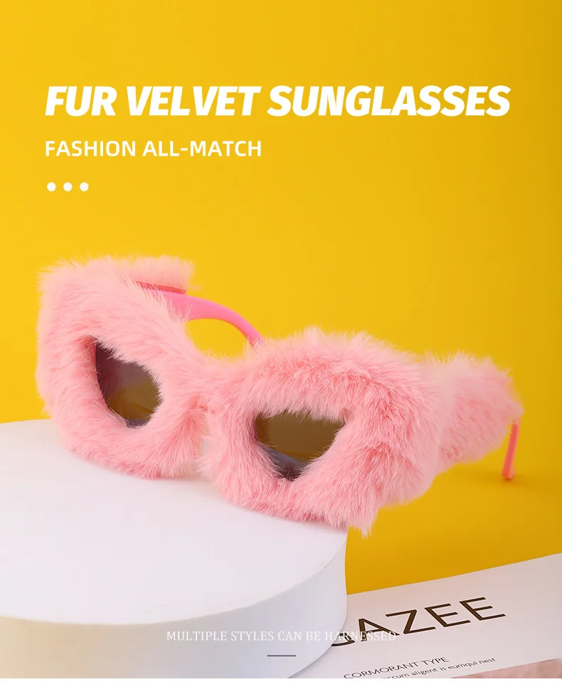 Black PC Women's Fuzzy Cat Eye Sunglasses - Fashion Plush Winter Sun Glasses - Details 3
