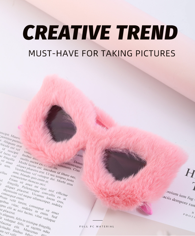 Black PC Women's Fuzzy Cat Eye Sunglasses - Fashion Plush Winter Sun Glasses - Details 5