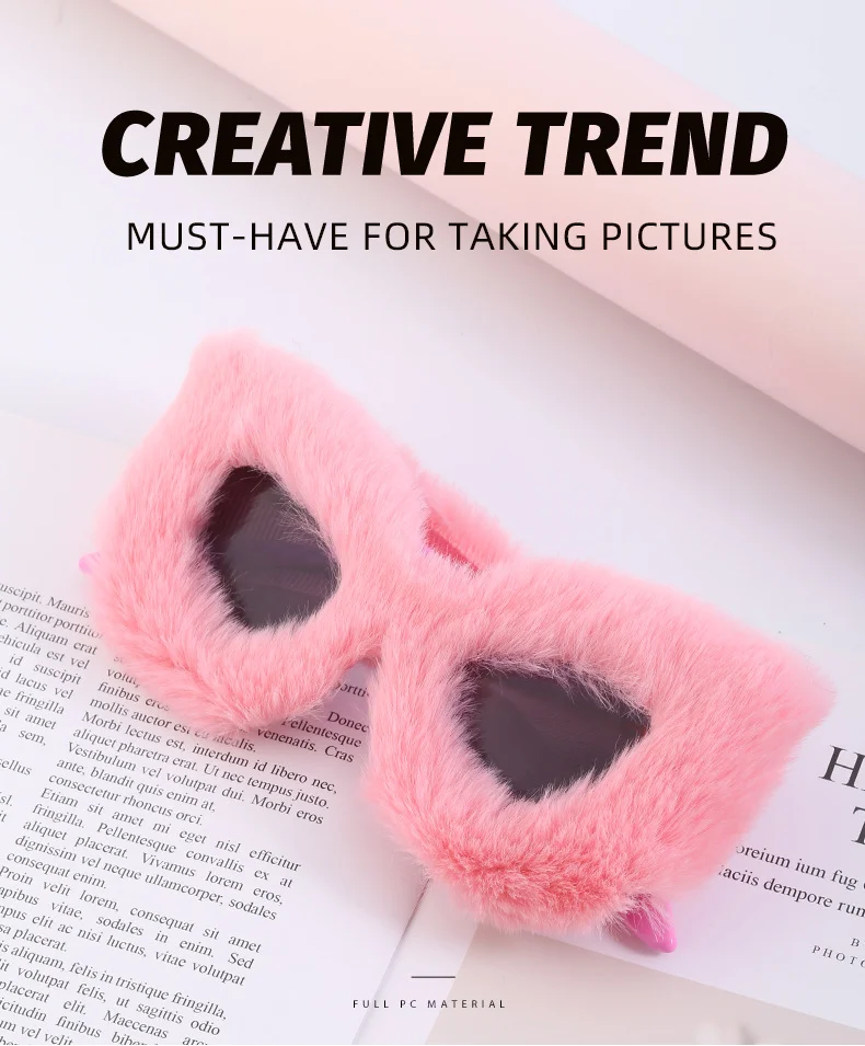 Black PC Women's Fuzzy Cat Eye Sunglasses - Fashion Plush Winter Sun Glasses - Details 5