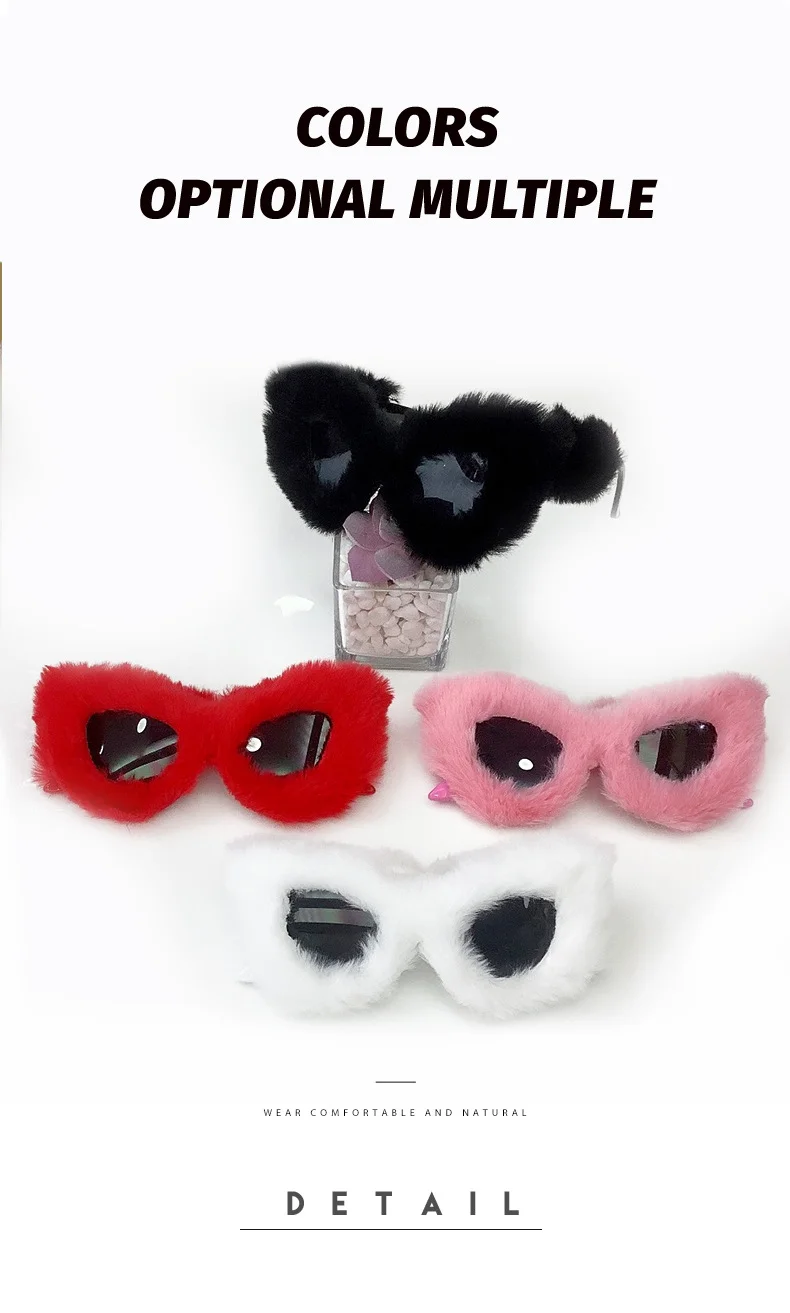 Black PC Women's Fuzzy Cat Eye Sunglasses - Fashion Plush Winter Sun Glasses - Details 6