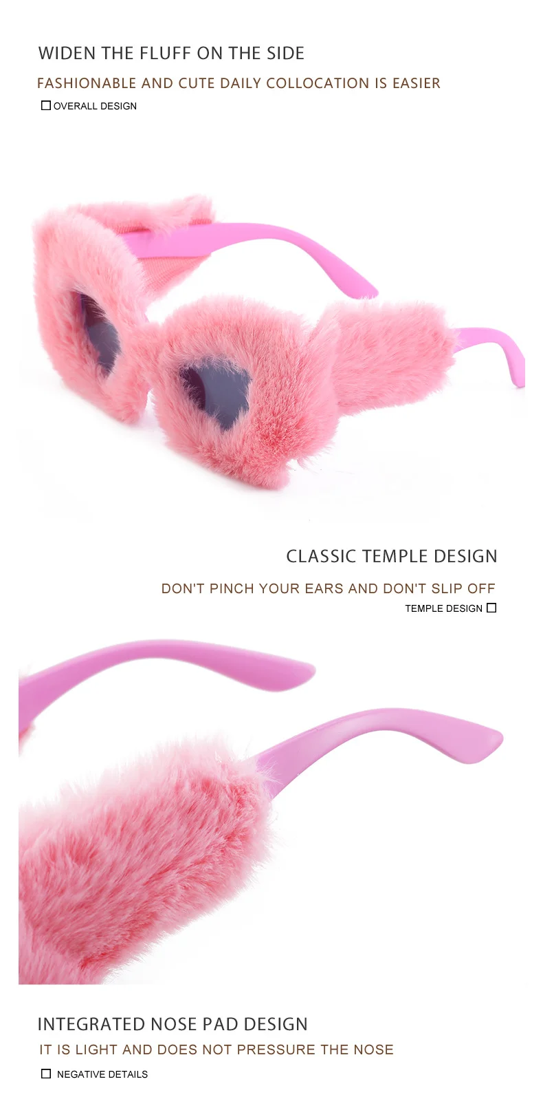 Black PC Women's Fuzzy Cat Eye Sunglasses - Fashion Plush Winter Sun Glasses - Details 7