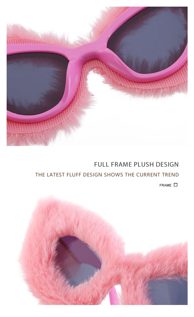Black PC Women's Fuzzy Cat Eye Sunglasses - Fashion Plush Winter Sun Glasses - Details 8