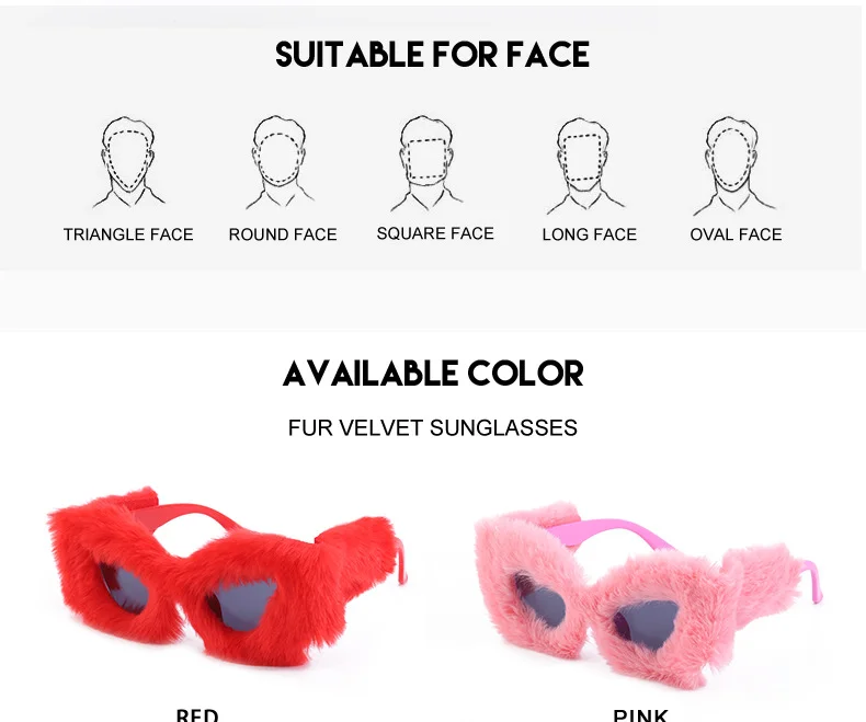 Black PC Women's Fuzzy Cat Eye Sunglasses - Fashion Plush Winter Sun Glasses - Details 10