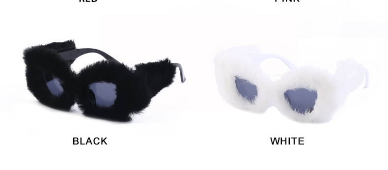 Black PC Women's Fuzzy Cat Eye Sunglasses - Fashion Plush Winter Sun Glasses - Details 11