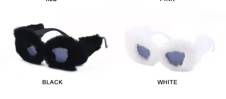Black PC Women's Fuzzy Cat Eye Sunglasses - Fashion Plush Winter Sun Glasses - Details 11
