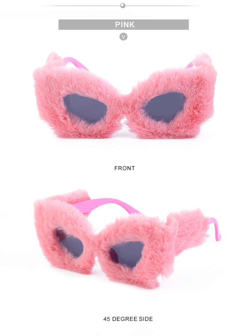 Black PC Women's Fuzzy Cat Eye Sunglasses - Fashion Plush Winter Sun Glasses - Details 15