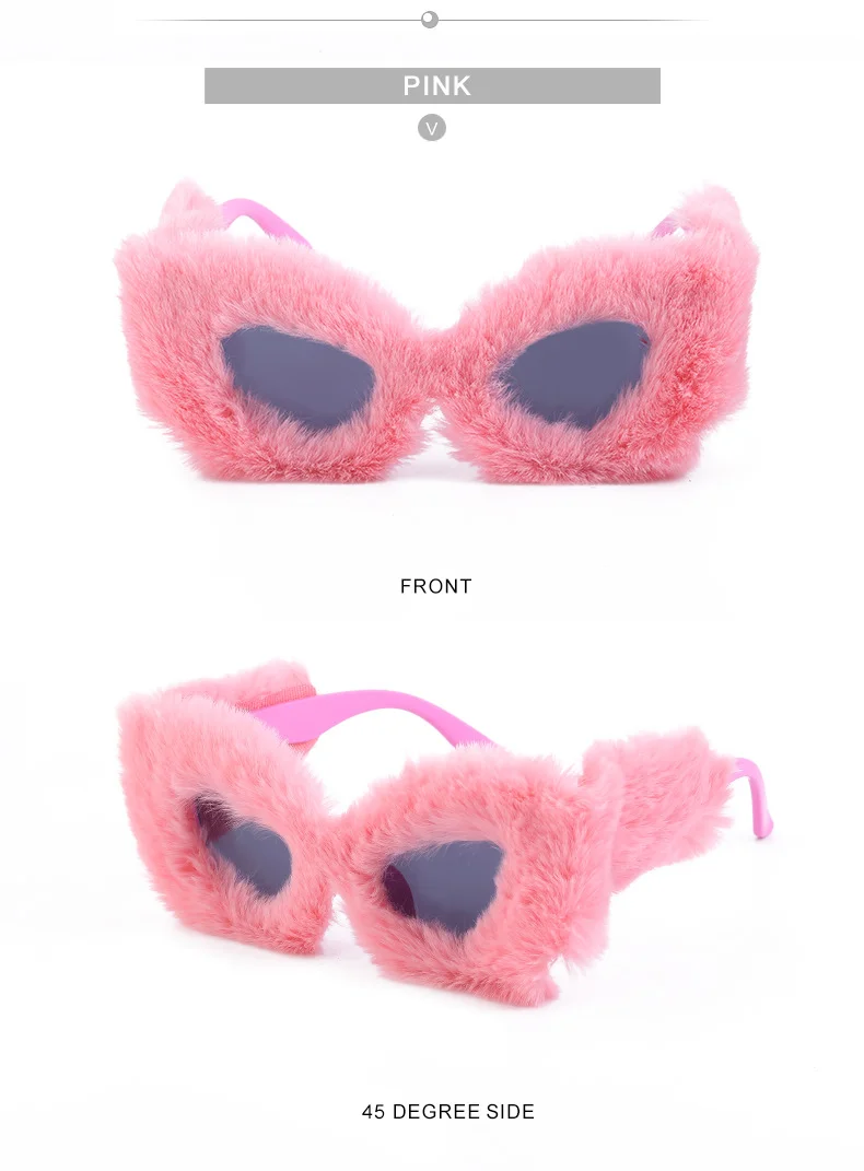 Black PC Women's Fuzzy Cat Eye Sunglasses - Fashion Plush Winter Sun Glasses - Details 15