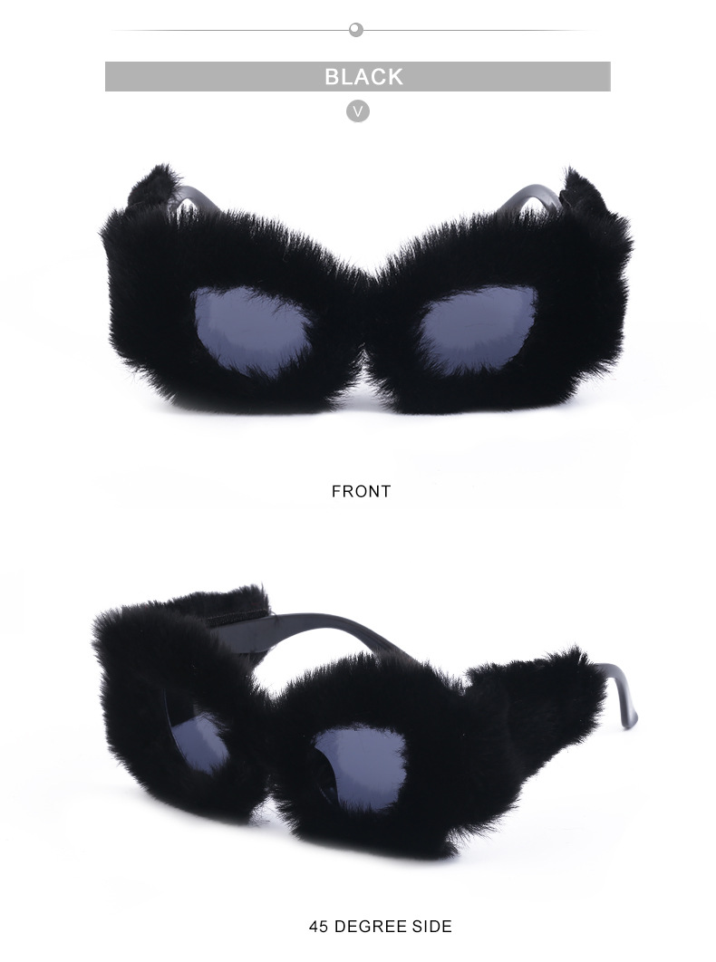 Black PC Women's Fuzzy Cat Eye Sunglasses - Fashion Plush Winter Sun Glasses - Details 16