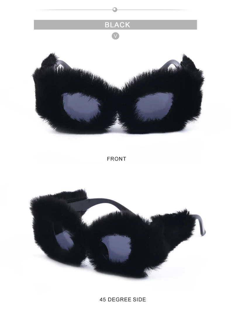 Black PC Women's Fuzzy Cat Eye Sunglasses - Fashion Plush Winter Sun Glasses - Details 16