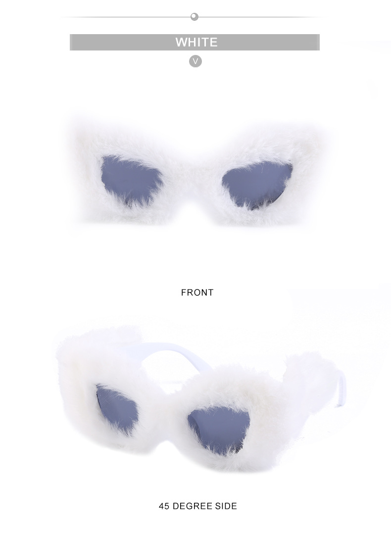 Black PC Women's Fuzzy Cat Eye Sunglasses - Fashion Plush Winter Sun Glasses - Details 17