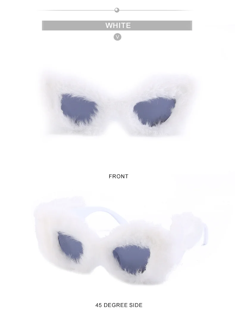 Black PC Women's Fuzzy Cat Eye Sunglasses - Fashion Plush Winter Sun Glasses - Details 17