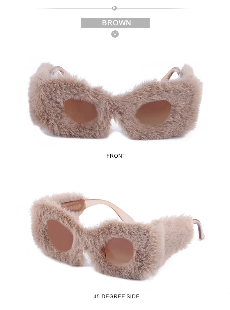 Black PC Women's Fuzzy Cat Eye Sunglasses - Fashion Plush Winter Sun Glasses - Details 18