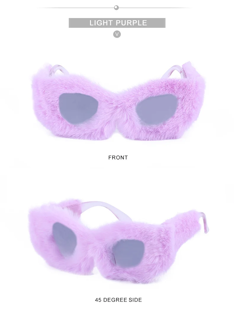 Black PC Women's Fuzzy Cat Eye Sunglasses - Fashion Plush Winter Sun Glasses - Details 19