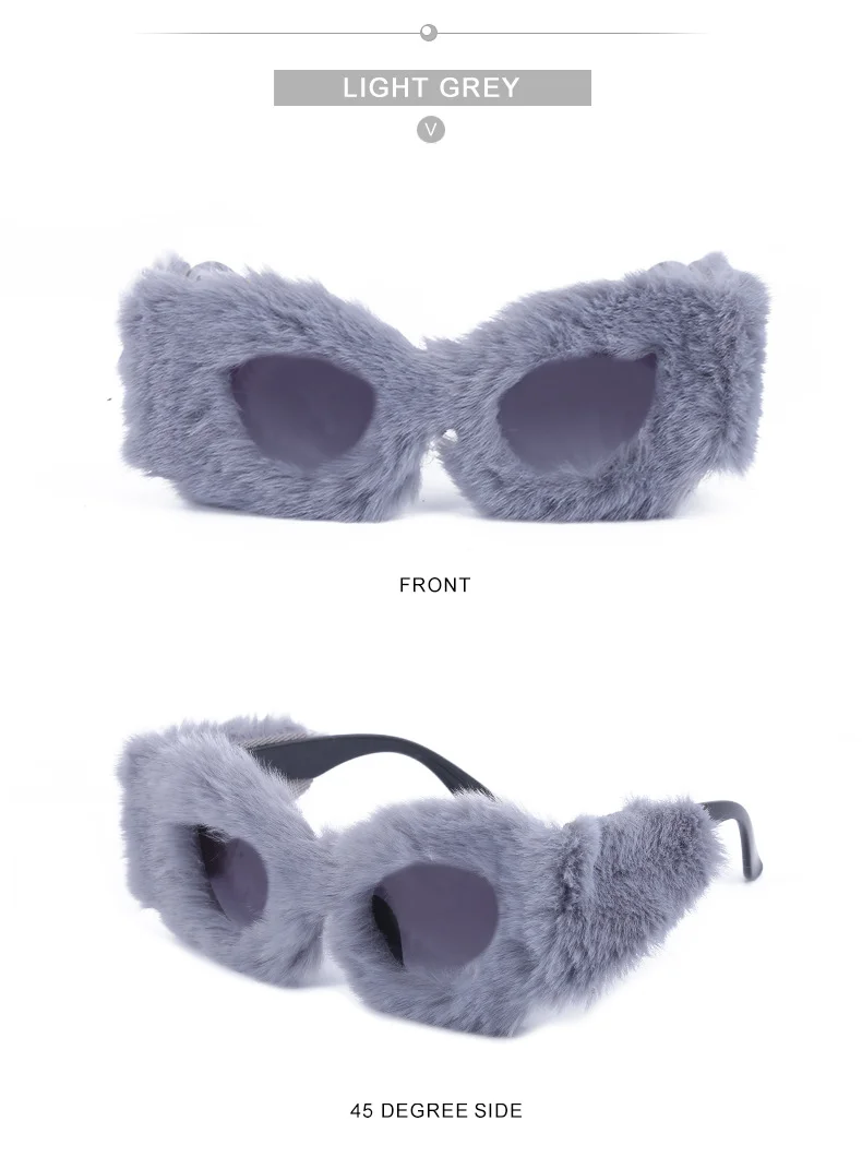 Black PC Women's Fuzzy Cat Eye Sunglasses - Fashion Plush Winter Sun Glasses - Details 20
