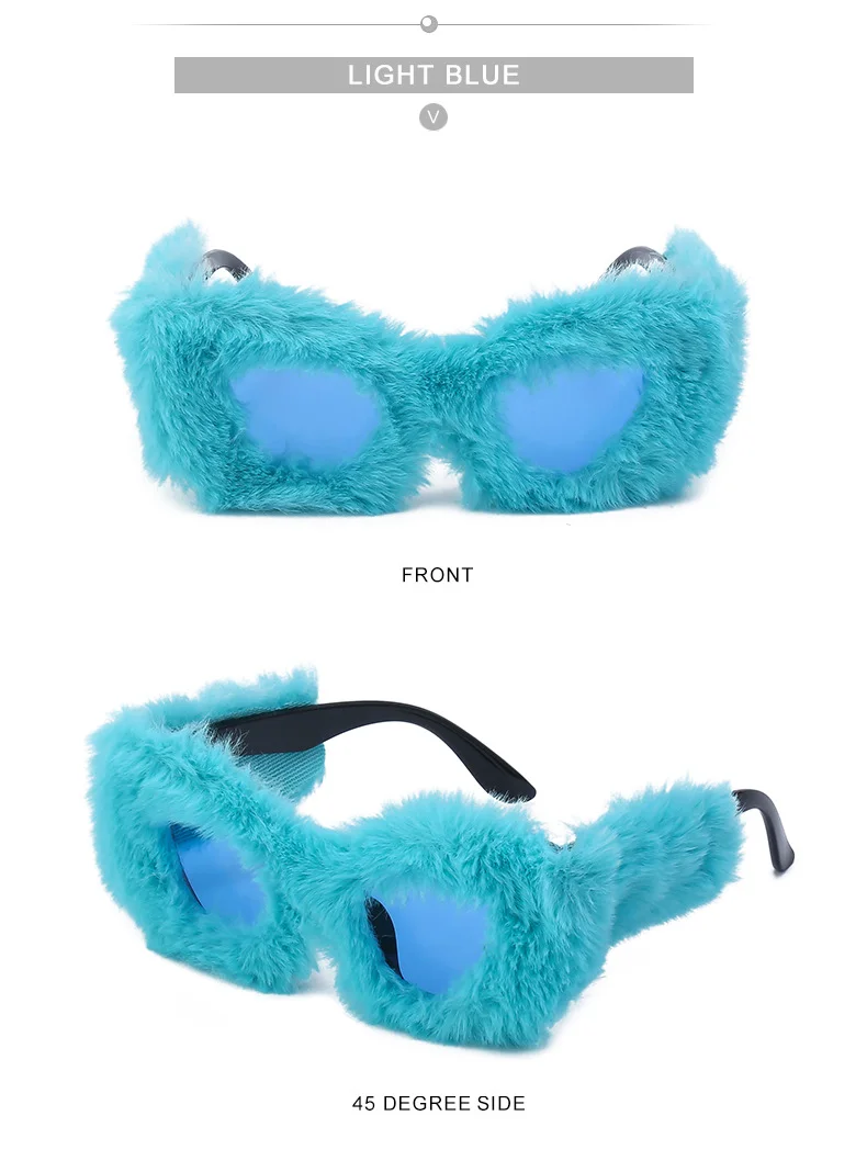 Black PC Women's Fuzzy Cat Eye Sunglasses - Fashion Plush Winter Sun Glasses - Details 21