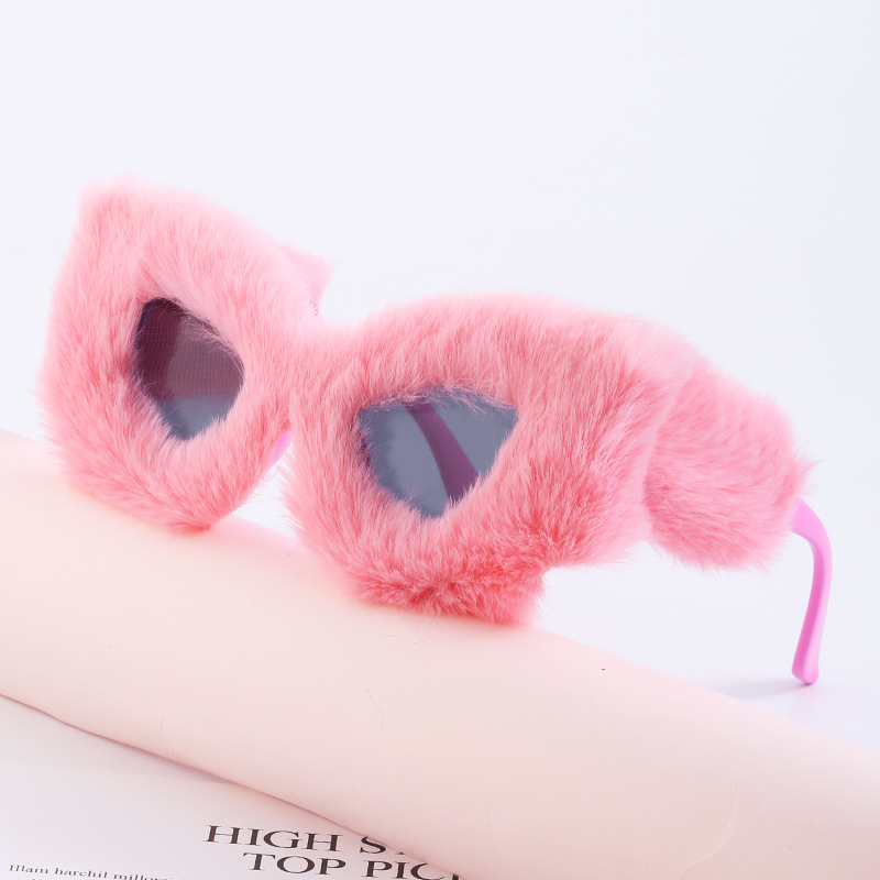 Black PC Women's Fuzzy Cat Eye Sunglasses - Fashion Plush Winter Sun Glasses - View 2