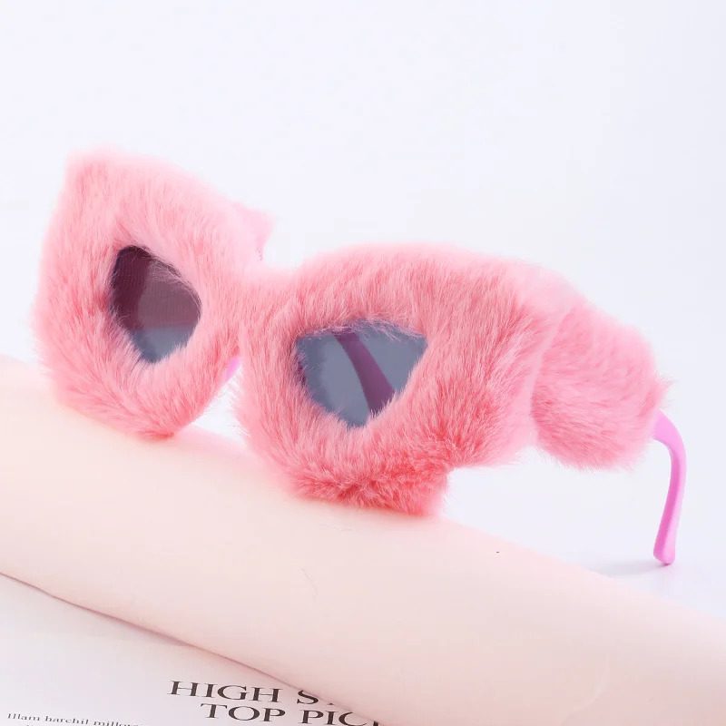 Black PC Women's Fuzzy Cat Eye Sunglasses - Fashion Plush Winter Sun Glasses - View 2