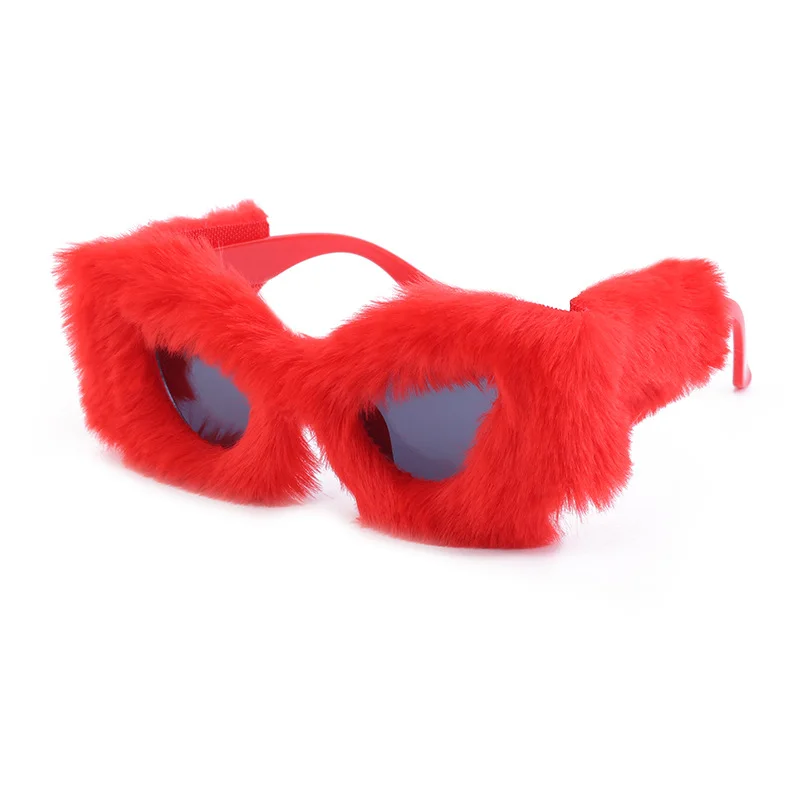 Black PC Women's Fuzzy Cat Eye Sunglasses - Fashion Plush Winter Sun Glasses - View 5