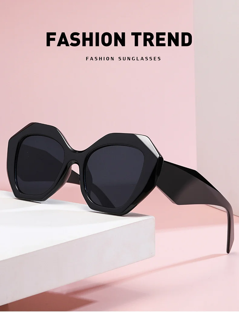 Black PC Women's New Irregular Frame Sunglasses - Trendy Oversized Sun Glasses UV400 - Details 2