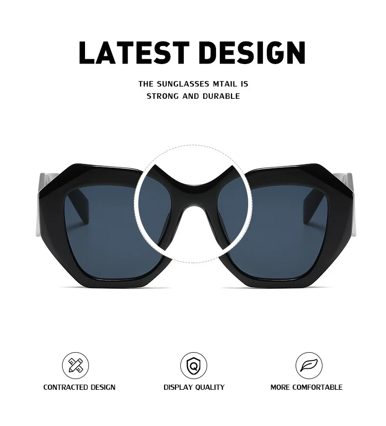Black PC Women's New Irregular Frame Sunglasses - Trendy Oversized Sun Glasses UV400 - Details 3