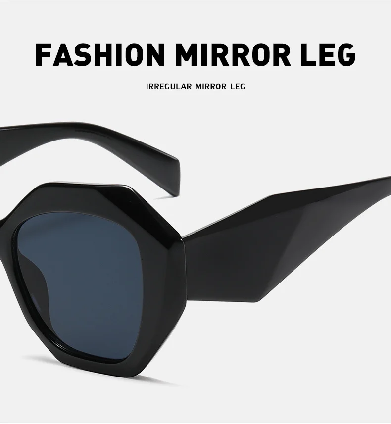 Black PC Women's New Irregular Frame Sunglasses - Trendy Oversized Sun Glasses UV400 - Details 5