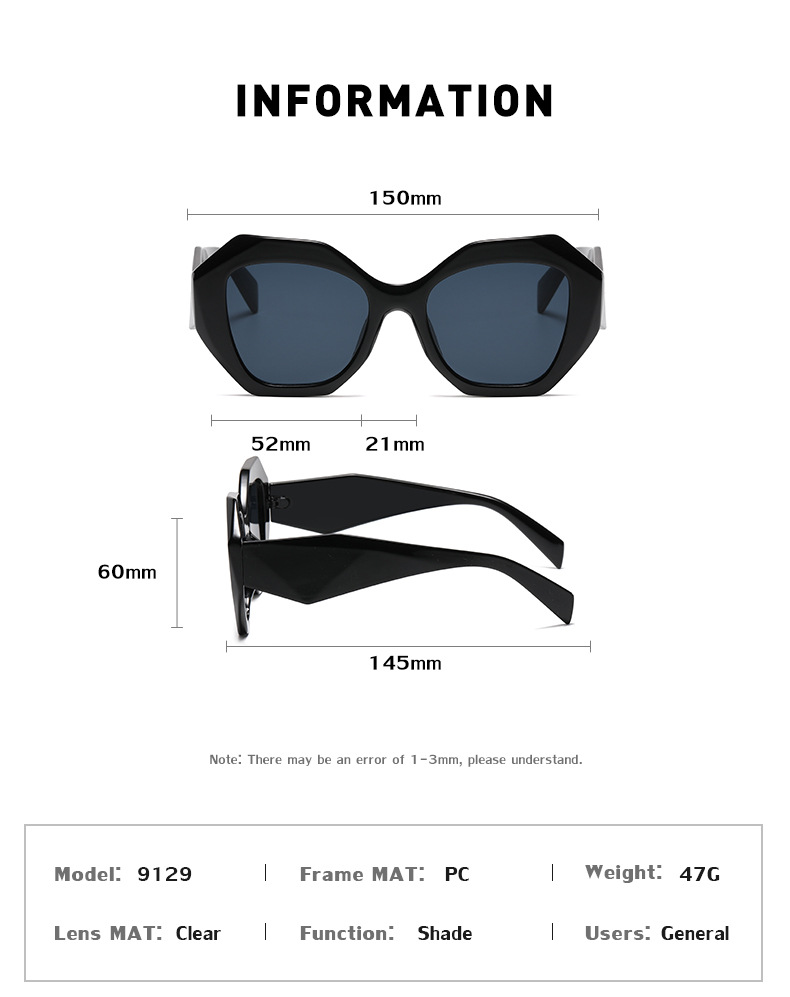 Black PC Women's New Irregular Frame Sunglasses - Trendy Oversized Sun Glasses UV400 - Details 6