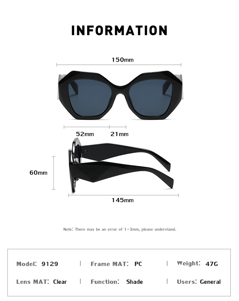 Black PC Women's New Irregular Frame Sunglasses - Trendy Oversized Sun Glasses UV400 - Details 6