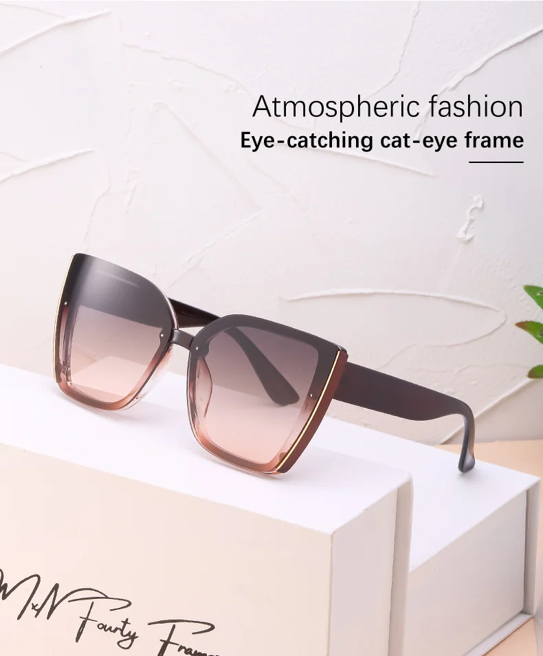 Black PC Women's Oversized Cat Eye Sunglasses - Trendy Fashion UV Protection Shades - Details 6