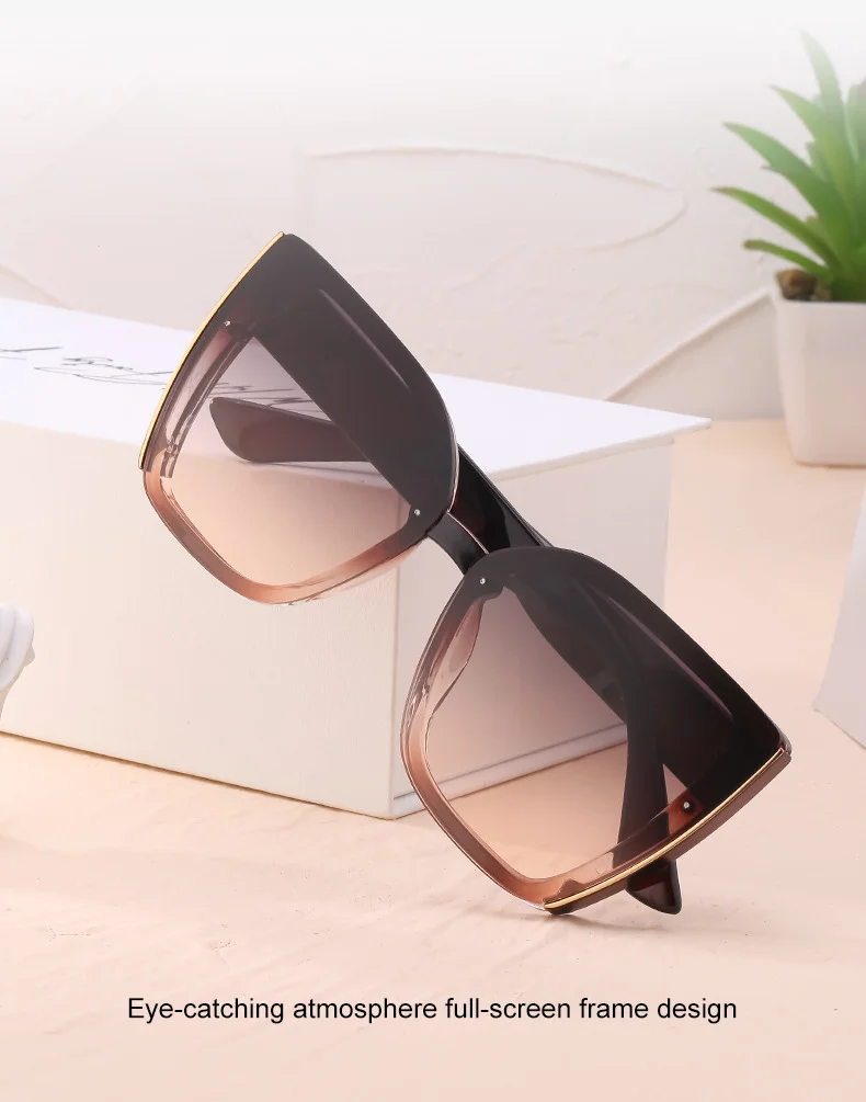 Black PC Women's Oversized Cat Eye Sunglasses - Trendy Fashion UV Protection Shades - Details 8