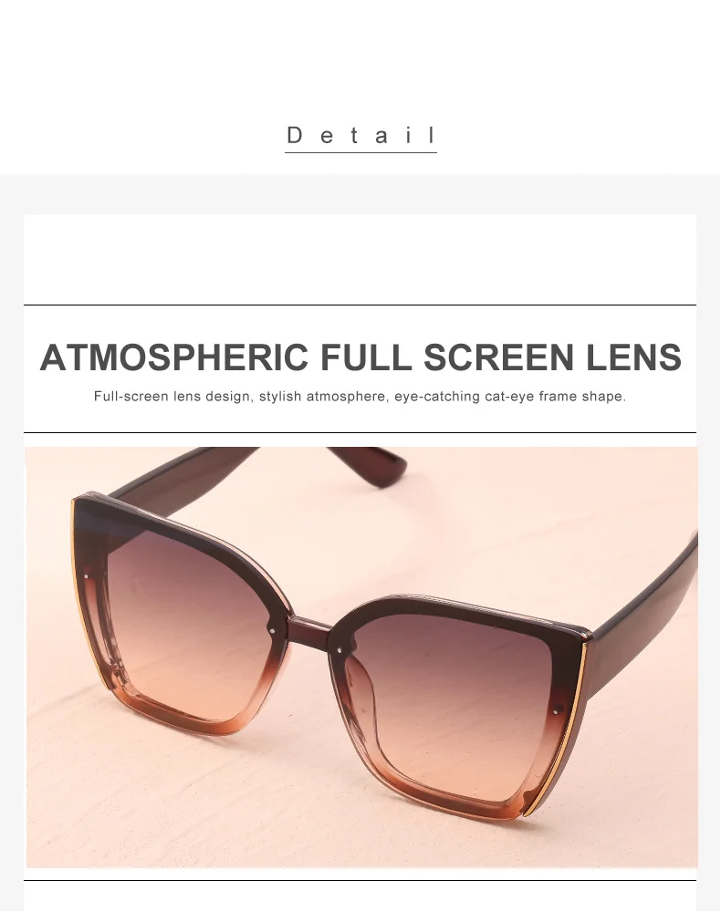 Black PC Women's Oversized Cat Eye Sunglasses - Trendy Fashion UV Protection Shades - Details 11