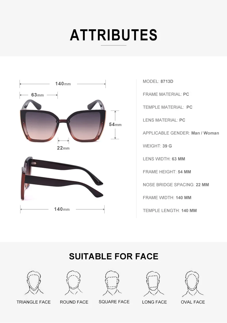 Black PC Women's Oversized Cat Eye Sunglasses - Trendy Fashion UV Protection Shades - Details 16