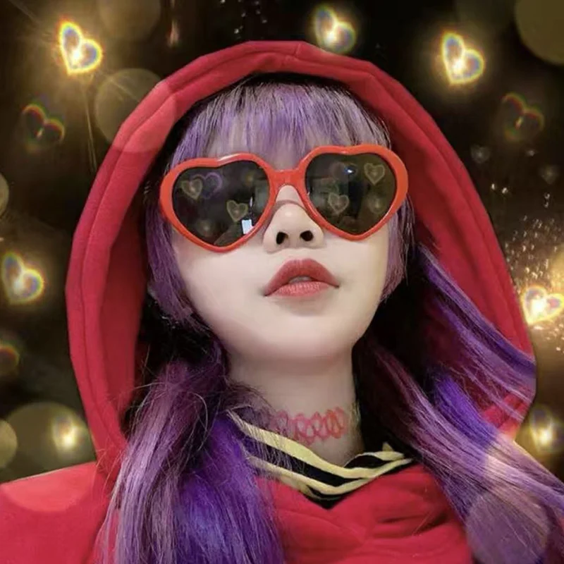 Black PC Heart Light Effect Sunglasses - Romantic Diffraction Glasses for Night Party Stage - Details 2