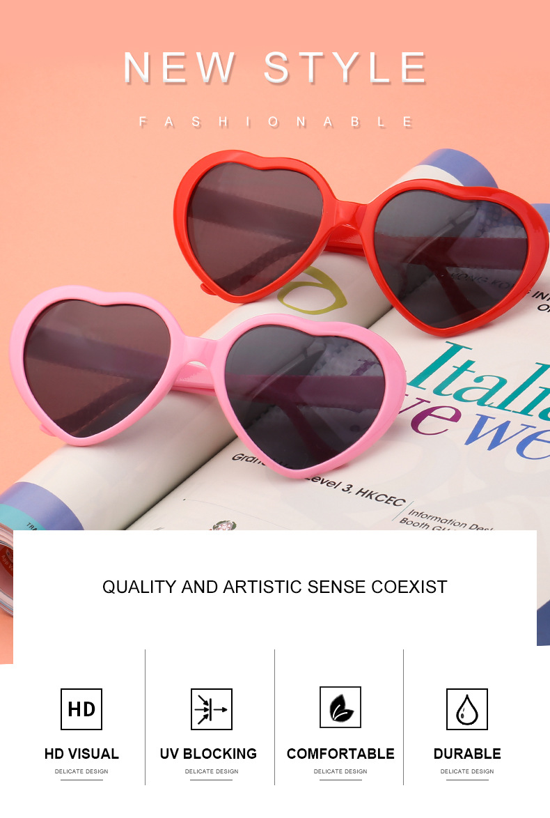 Black PC Heart Light Effect Sunglasses - Romantic Diffraction Glasses for Night Party Stage - Details 3