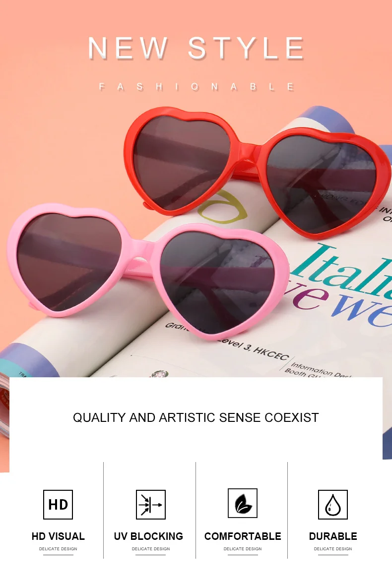 Black PC Heart Light Effect Sunglasses - Romantic Diffraction Glasses for Night Party Stage - Details 3