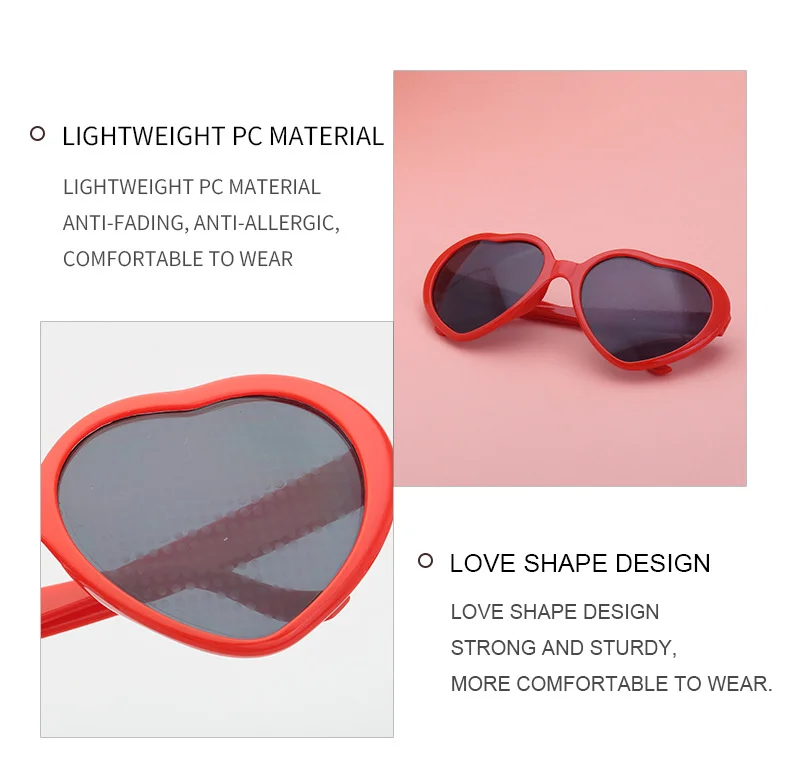 Black PC Heart Light Effect Sunglasses - Romantic Diffraction Glasses for Night Party Stage - Details 6